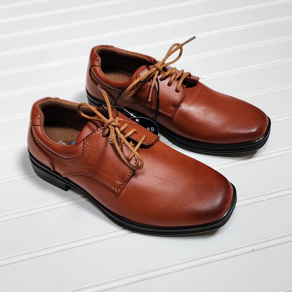 NWT Stafford Boys Brown Dress Shoes Size  2 Big Kids Cognac